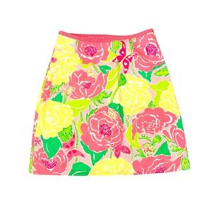 WB2 Lilly Pulitzer Skirt Size 0 Yellow Floral Print Cotton Jungle Cat Reversible